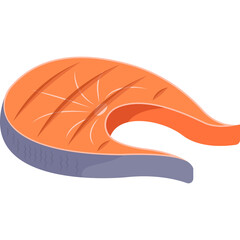 Grilled Salmon Steak With Orange Flesh And Dark Gray Skin Isolated On White Background Vector Illustration