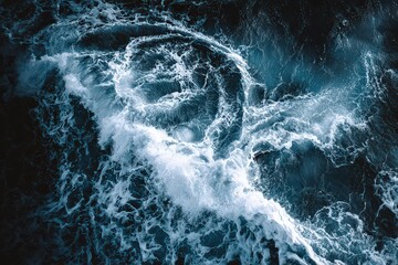 Dynamic Water Splash With Blue Tones and White Foam Forming Circular Shape on Dark Background