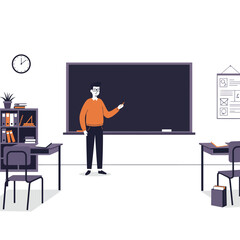 Flat Design Teacher in Classroom