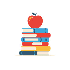 Flat Design Book Stack with Apple