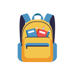 Flat Design School Backpack with Books and Pencils