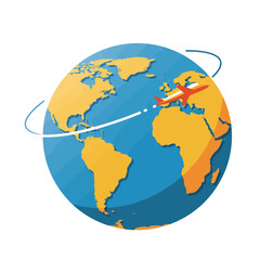 Flat Design World Globe with Airplane