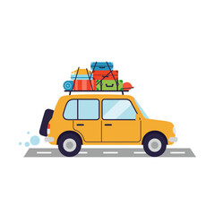 Flat Design Road Trip Car with Luggage