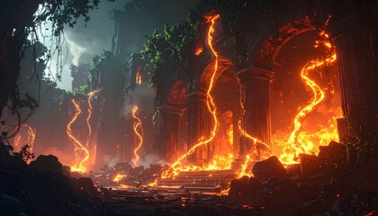 Dramatic Forest Fire with Intense Flames and Glowing Embers.