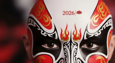 Wandcirkels Peking Close Up Of Face With Traditional Chinese Opera Mask Makeup And 2026 face paint Peking opera  © Shanta