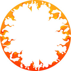 Circular Frame Of Bright Orange And Yellow Flames On White Background With Copy Space