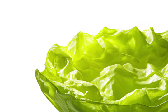 Vibrant green crumpled fabric isolated on a transparent background