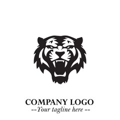 Powerful Head of Tiger Logo Symbol in Black on White Background with Bold Modern Minimalist Design