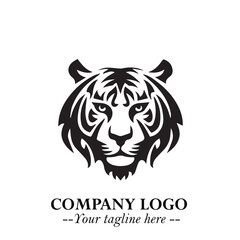 Powerful Head of Tiger Logo Symbol in Black on White Background with Bold Modern Minimalist Design
