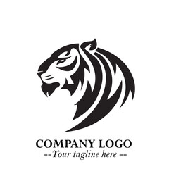 Powerful Head of Tiger Logo Symbol in Black on White Background with Bold Modern Minimalist Design