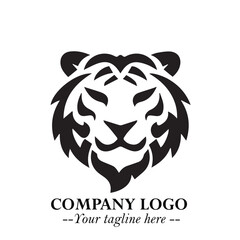 Powerful Head of Tiger Logo Symbol in Black on White Background with Bold Modern Minimalist Design