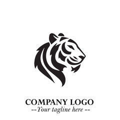 Powerful Head of Tiger Logo Symbol in Black on White Background with Bold Modern Minimalist Design