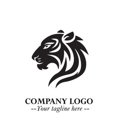 Powerful Head of Tiger Logo Symbol in Black on White Background with Bold Modern Minimalist Design