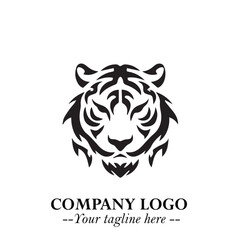 Powerful Head of Tiger Logo Symbol in Black on White Background with Bold Modern Minimalist Design