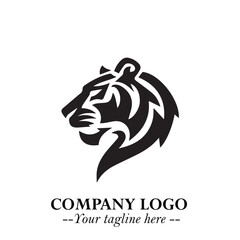 Powerful Head of Tiger Logo Symbol in Black on White Background with Bold Modern Minimalist Design
