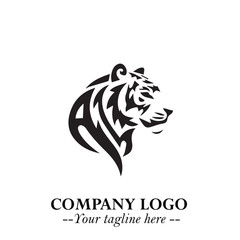 Powerful Head of Tiger Logo Symbol in Black on White Background with Bold Modern Minimalist Design