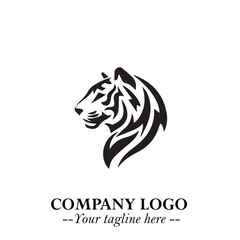 Powerful Head of Tiger Logo Symbol in Black on White Background with Bold Modern Minimalist Design