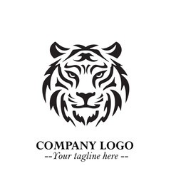 Powerful Head of Tiger Logo Symbol in Black on White Background with Bold Modern Minimalist Design