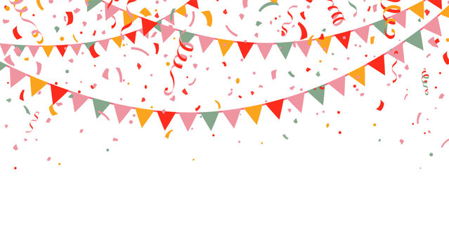 Triangle flag bunting with confetti — cheerful festival decoration
