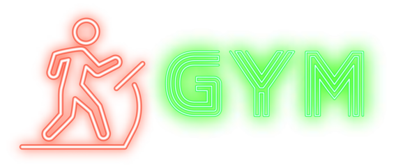 Vibrant neon sign depicting a running figure next to the glowing green word gym against a transparent background.