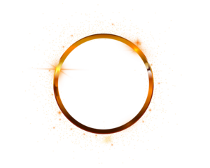 A glowing golden ring of light with sparkling particles against a transparent  background symbolizing energy and magic.