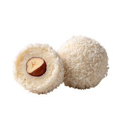 Coconut sweets, one half, hazelnut center, isolated