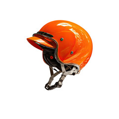 Glossy orange helmet with a short brim, isolated on black