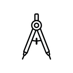 A minimalist black outline of a drafting compass, a tool used for drawing circles and arcs, against a white background. Simple line drawing of a geometry compass tool
