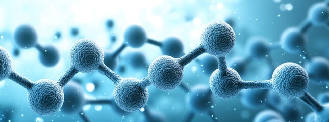 Molecule structure, spheres connected on blue gradient