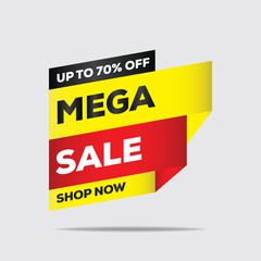 Mega Discount Sale Tag Badges – 70% Off Super Offer, Limited Time Marketing Labels in Yellow, Red & Black | Vector Illustration