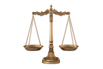 Ornate golden balance scale isolated on a transparent background