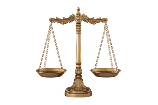 Ornate golden balance scale isolated on a transparent background