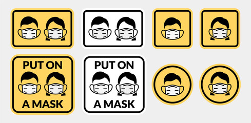 Collection of Face Mask Required Signs and Icons for Public Safety