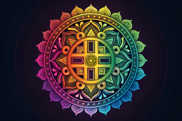 Colorful Mandala Art with Intricate Geometric Patterns on Dark Background
