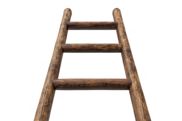Rustic wooden ladder ascending isolated on a transparent background