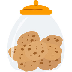 Clear Glass Cookie Jar Filled with Delicious Chocolate Chip Cookies with an Orange Lid on a Transparent Background