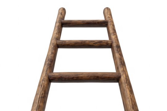 Rustic wooden ladder ascending isolated on a transparent background - Powered by Adobe