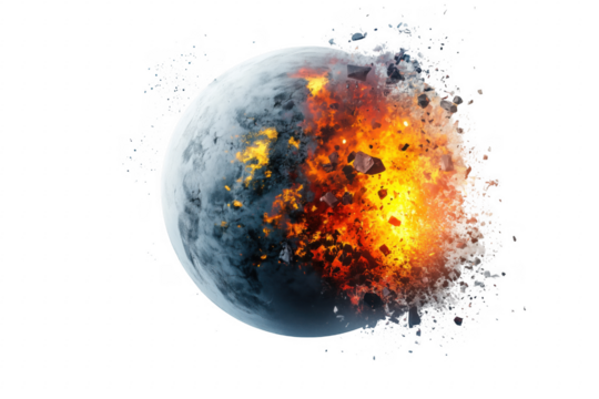 Exploding planet with fiery destruction isolated on a transparent background
