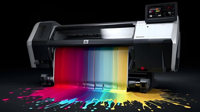 High Resolution Professional Plotter Printing Rainbow Colors with Vibrant Splatter Effect