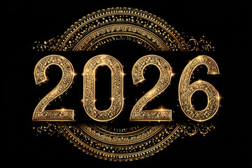 Celebrate arrival of 2026 with this stunning golden design featuring ornate numbers and intricate details, perfect for New Year festivities and decorations