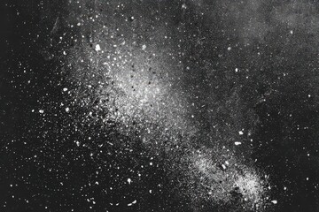 Obraz premium Glittering Silver Dust on Dark Backdrop Sparkling Particles Scattering Across a Black Background with an Elegant Cosmic Feel