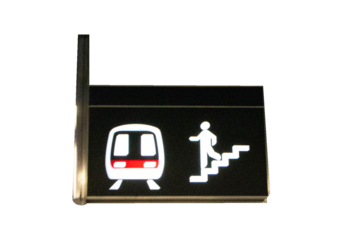 Icon sign black with white electricity letters symbol icon of people walking downstairs to subway isolated on cutout PNG or transparent background. Signs for tourists or passersby at metro or train.