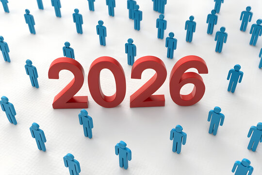2026 Population Growth and Demographics Concept with Crowd Icons
