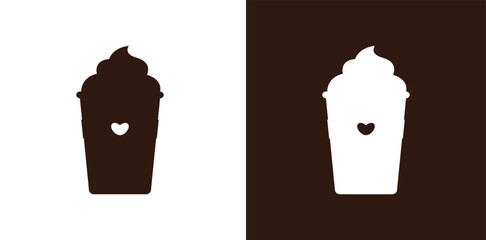 coffee on cup with ice cream silhouette vector