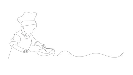Chef One Line Drawing Vector on White Background.