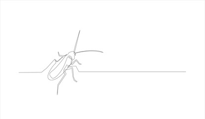 Cockroach Continuous Line Art, Isolated Vector Illustration.