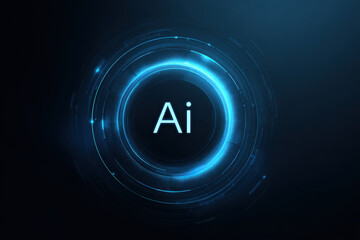 Captivating abstract digital background featuring glowing circular design with letters Ai at center, symbolizing artificial intelligence and technology