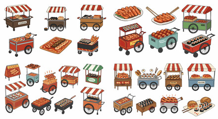 Korean street food carts with baked goods and snacks
