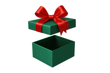Fototapeta premium Green gift box opening, red ribbon creating anticipation for surprise or new beginnings, transparent background