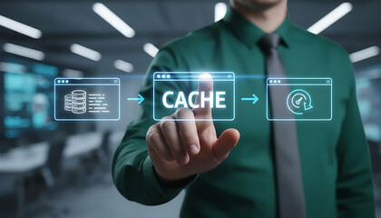 CACHE. Cache and spam concept for website design or landing web page. Web cleaning and deleting trash files
